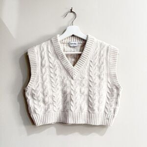 Sunday Best Cable Knit Sweater Vest Women’s Small Cream Wool Blend Preppy